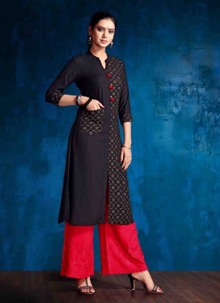 Navy Blue And Red Colour Ethnic Wear Rayon Printed Latest Designer Kurti Collection Delight-2